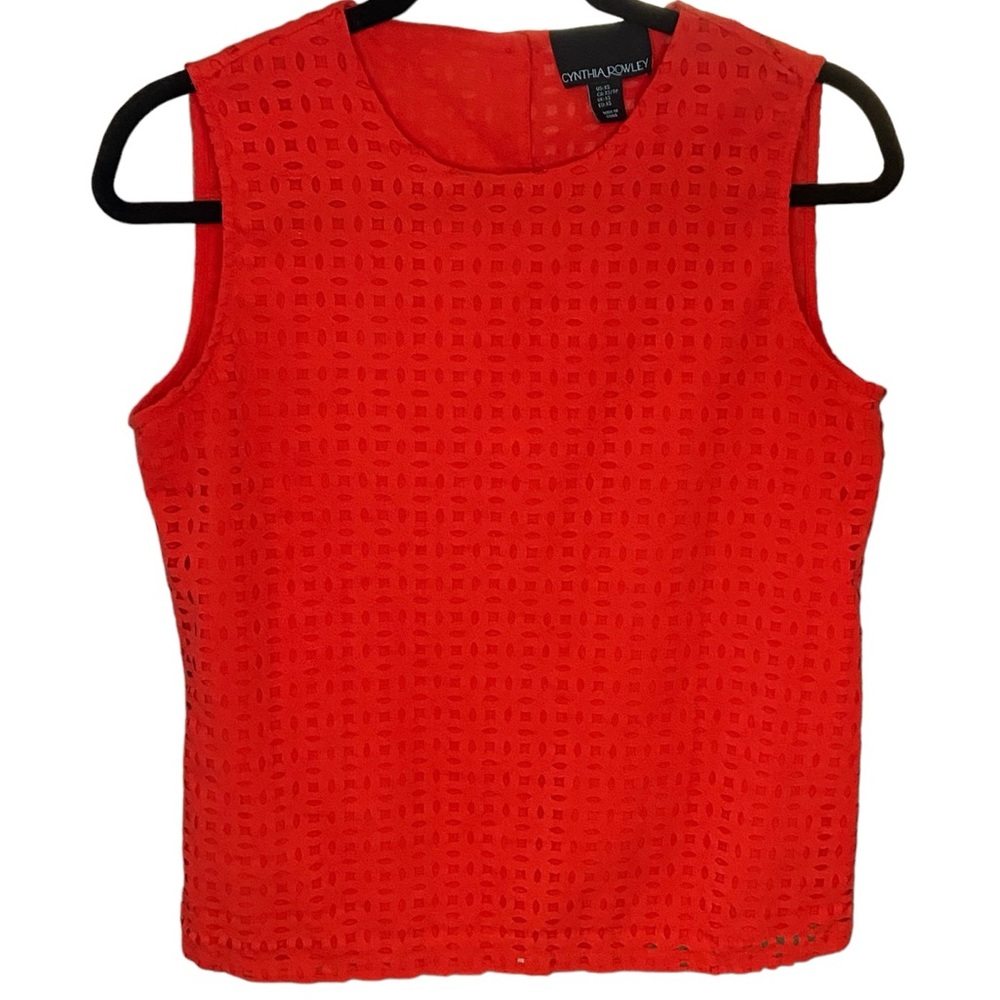 Cynthia Rowley Laser Cut Eyelet Lined Button Back Tank in Orange, XS - Picture 2 of 11